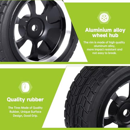 Preglued 2.64" OD Aluminum Metal 12mm Hex Wheels and Tires Set for 1/10 On-Road Racing RC Touring Cars Drift, Compatible with Traxxas 4Tec 2.0/3.0, Tamiya TT01 TT02, HPI RS4, Redcat(Color D) - color: Color D