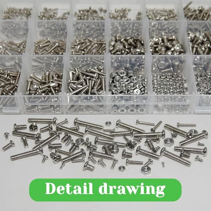 1240Pcs 304 Stainless Steel Metric Micro Screws Nuts Assortment, M1 M1.2 M1.4 M1.6 M1.7 M2 M2.5 M3 Sizes, Micro Phillips Head Pan Head Screws, Fully Threaded Kit for Arduino, RC Models, Electronics - size: M1/1.2/1.4/1.6/1.7/2/2.5/3-1240Pcs