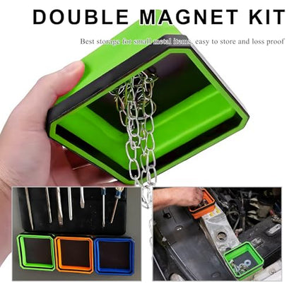 Collapsible Magnetic Parts Tray, 4.5 Inch Foldable Silicone Bowls with Double-Sided Magnetic Base, Parts Tray Organizer for Bolts Nuts Washers Pins Screws, Car Accessories (Green) - color: Green