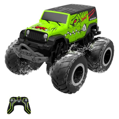 STEMTRON Amphibious Remote Control Car, 1:20 Monster Truck Toys | 2.4 GHz Waterproof RC Trucks, 4WD All Terrain Off-Road Pickup,Remote Control Boat Gifts for Kids Boys Girls - color: Green Suv, size: 1:20 Scale