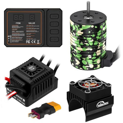 Waterproof GR3650 4300KV Brushless Motor 3.175mm Shaft with 60A Sensorless Brushless ESC Electric Speed Controller Combo Set and Heatsink & Programming Card for 1/10 RC Car Truck