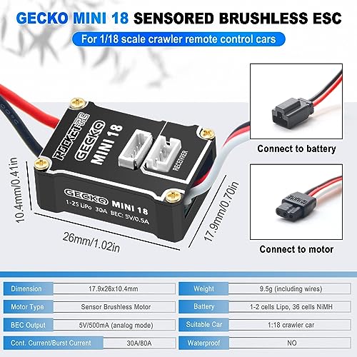 OGRC Sensored Brushless Motor with 30A ESC LED Program Card Combo for TRX4M | 50000 RPM Brushless Motor, Built-in BEC Support 2S Lipo Battery ESC, for TRX4M 1/18 RC Car