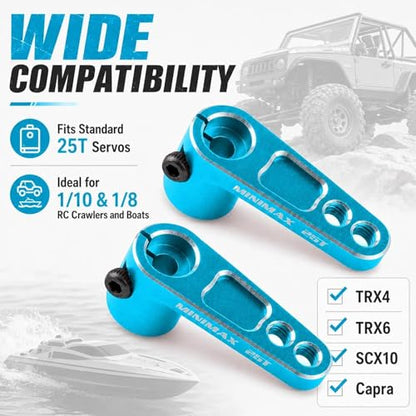 2PCS 25T Aluminum Raised Servo Horn for Futaba Savox Power HD 1/8 1/10 RC | CNC Servo Arm With M3 Threaded 16mm 20mm Holes for RC Off-Road Crawler Drift Racing Car Steering Linkage Clearance Upgrade - color: Blue