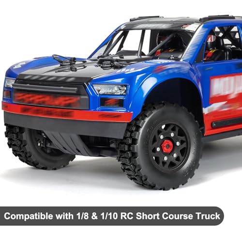 LRFHL 1/10 RC Short Course Truck Tires with 12mm 14mm 17mm Hex, 4PCS | Pre-Glued, RC Off-Road Short Truck Tires, for 1/8 1/10 Arrma Senton Traxxas Slash 2WD Axial Losi Redcat - color: Black Tires+ Black Wheels