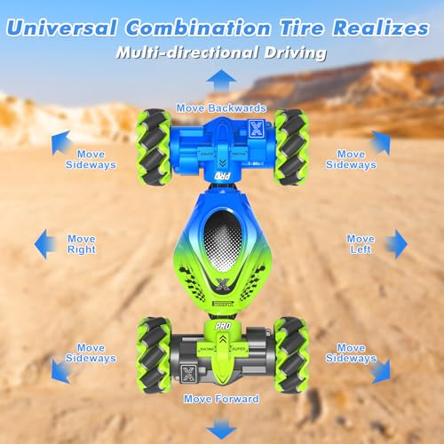 Fosgoit Gesture Sensing RC Stunt Car, Remote Control Car for Boys and Girls | Cool Birthday Gifts, Toys for Boys and Girls Age 6 7 8 9 10 11 12 Years Old, 4WD Remote Control Car, with Lights Music - color: Green-blue