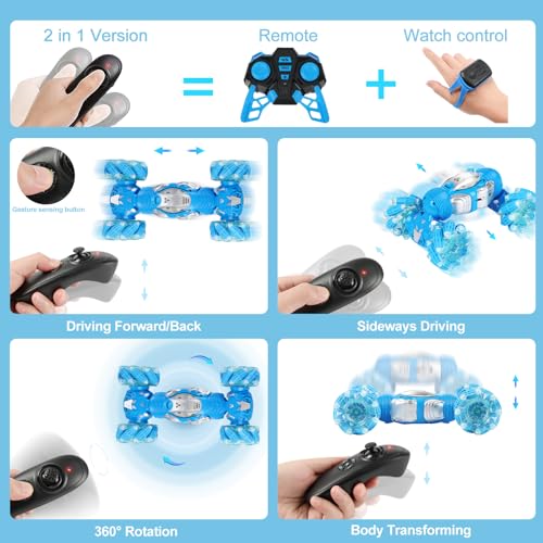 Remote Control RC Cars for Boys, Gesture Sensing RC Stunt Car 6 7 8-12 9 10 11 Year Old Kids Gifts, 4WD Off Road Double Sided Drift Truck, Best Birthday Gift - color: Single Remote Control Stunt Car