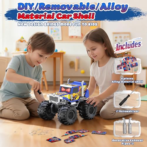 Amphibious Monster Truck Toy for Boy, 1:18 Remote Control Car with LED Eyes | 2.4 GHz Waterproof RC Cars, 360° Rotating, 4WD All Terrain RC Truck, Pool, Land, Outdoor Kids Toys, Boy Birthday Gift Ages 6+ - color: Blue/Yellow
