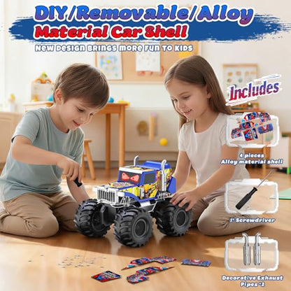 Amphibious Monster Truck Toy for Boy, 1:18 Remote Control Car with LED Eyes | 2.4 GHz Waterproof RC Cars, 360° Rotating, 4WD All Terrain RC Truck, Pool, Land, Outdoor Kids Toys, Boy Birthday Gift Ages 6+ - color: Blue/Yellow