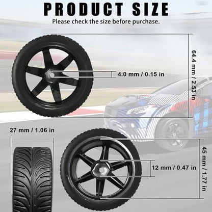 OD 2.55" On Road Rubber Tires Plastic Wheel Rims 12mm Hex for 1/10 RC Car | Compatible with MJX HSP Tamiya HPI Kyosho Traxxas Sakura Redcat WLtoys 1/10 RC On-Road Racing Touring Car (4pcs, Black) - style: E-Black