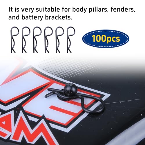 100PCS Universal RC Body Clips Pins for All 1/10 1/12 Scale Traxxas Redcat Axial SCX10 Losi HPI Himoto HSP Exceed RC Car Parts Truck Buggy Shell Replacement (Black) - color: Black
