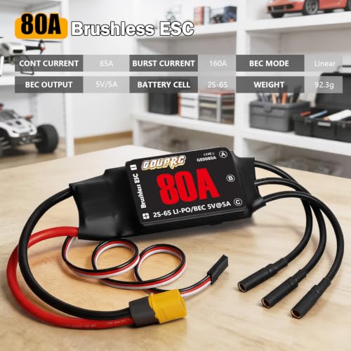 GOUPRC 80A Brushless ESC 2S-6S Electric Speed Controller with 5V/5A BEC XT60 Plug for RC Airplane, Fixed Wing, Multirotor Drone, FPV Racing - style: 80A