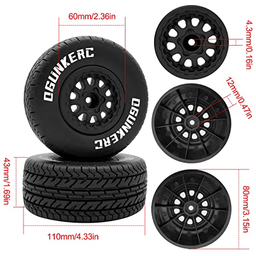 OGRC 4PCS 12mm Hex Tires Plastic Wheel Rims with Foam Inserts Rubber Tyres for 1/10 Tires for Traxxas Slash Redcat Axial Redcat HSP Tamiya HPI Kyosho RC Short Course Truck