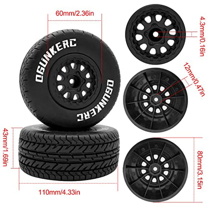 OGRC 4PCS 12mm Hex Tires Plastic Wheel Rims with Foam Inserts Rubber Tyres for 1/10 Tires for Traxxas Slash Redcat Axial Redcat HSP Tamiya HPI Kyosho RC Short Course Truck
