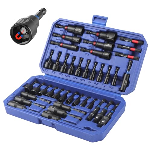 WORKPRO 39 PCS Magnetic Nut Driver Set, Impact Driver Bit 1/4" Hex Shank | SAE & Metric Cr-V Steel Power Nut Drivers with Impact Socket Adapters, Screwdriver Bits, Bit Holder, Sturdy Tool Box - size: 39PCS Magnetic Nut Driver Set