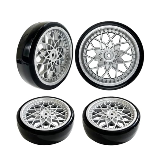 RC Vehicles Parts for WPL D12 D42 4pcs/Set Drift Tires Bald Tyres Wheel Hub Kits RC Truck Modification Parts Children for(Silver) - color: Silver