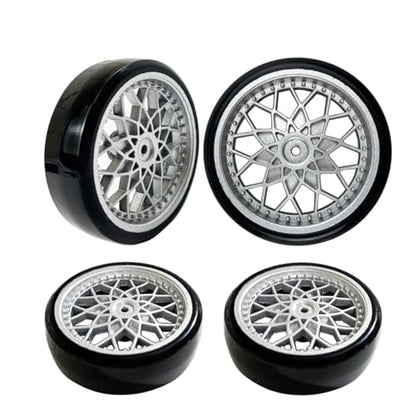 RC Vehicles Parts for WPL D12 D42 4pcs/Set Drift Tires Bald Tyres Wheel Hub Kits RC Truck Modification Parts Children for(Silver) - color: Silver