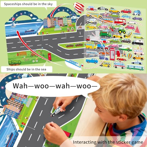 Elfew 2 Pack Puffy Vehicle Sticker Books for Toddlers Ages 2-4 3-5 | Extra-Large Tri-Fold Sticker Book, Construction Truck and Car Theme, Over 100+ Stickers, 3D Reusable, Activity Gifts for Boy - color: Construction and Vehicle