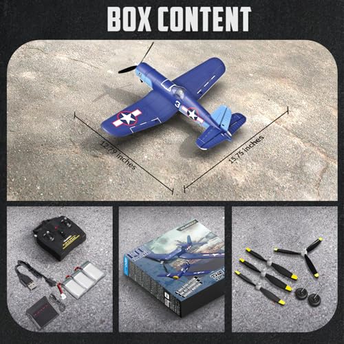 F4U Corsair RC Planes for Adults, RTF 4 Channel Remote Control Airplanes with 6-Axis Gyro, 3 Flight Modes, One-Key Aerobatics, Wingspan 400mm RC Airplane with 3 Batteries, Ideal for Outdoors