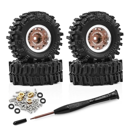 0.7 Inch RC Crawler Tires and Wheels Set 40×16mm for 1/30 Scale Axial SCX30 (Bronze) - color: Bronze