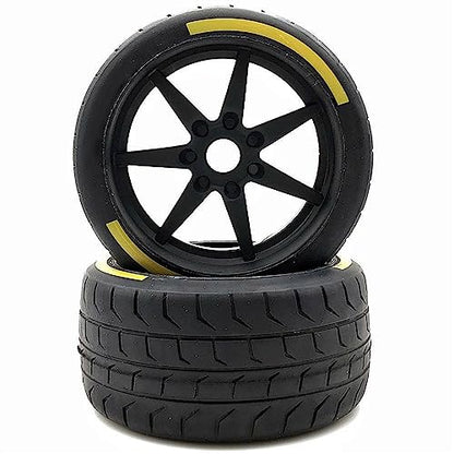 1/8 Scale RC Car Road Tires, 2 Pcs RC Car On Road tire Set with 17mm Hex RC Racing Car Wheel with Rim hub for 1/8 RC Racing Car Accessories (Color : 2 PCS Yellow Back) - color: 2 Pcs Yellow Back