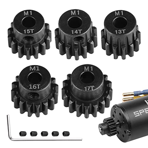 AIMROCK 5-Pack Mod 1 RC Motor Pinion Gears Set: Upgrade Parts for 1/8 RC Car 5mm Shaft Motor (13T 14T 15T 16T 17T) - size: 13T 14T 15T 16T 17T