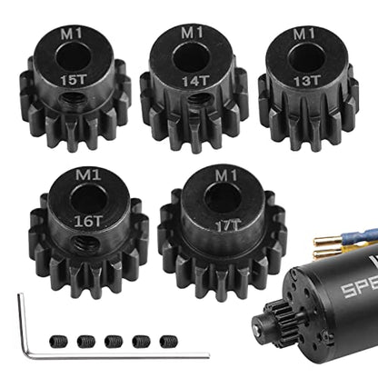 AIMROCK 5-Pack Mod 1 RC Motor Pinion Gears Set: Upgrade Parts for 1/8 RC Car 5mm Shaft Motor (13T 14T 15T 16T 17T) - size: 13T 14T 15T 16T 17T