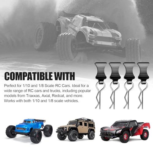 4-Pack Universal RC Body Clips with Tabs, Metal Handled Clips for 1/12 1/10 1/8 RC Cars and Trucks, Heavy Duty Body Mounting Clips Shell Replacement (Black) - color: Black