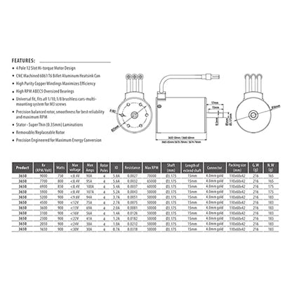 GoolRC 3650 Brushless Motor 5200KV RC Car Motor Waterproof Motor 60A ESC T Plug for 1/10 RC Car Truck - size: 5200KV