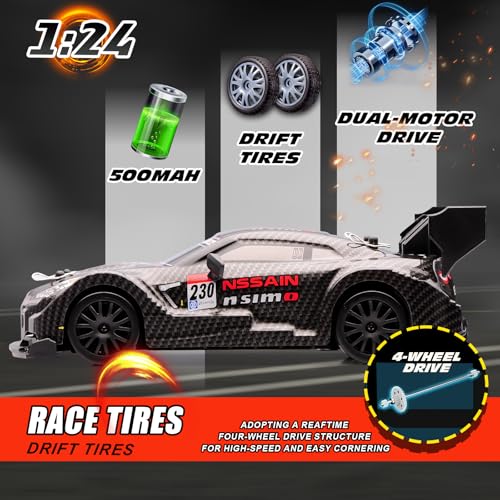 1:24 Scale RC Drift Car,4WD 2.4GHz High Speed Racing Hobby Sport Toy Car Vehicle with LED Lights,Racing and Drift Wheels for Adult Boys Girls Kids Gift (8601-Black) - color: 8601-black