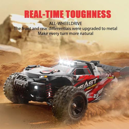 1/18 Brushless RC Cars for Adults, 4x4 Offroad Truck All-Terrain, 37mph+ High Speed Fast RC Cars, Waterproof Electric Powered Remote Control Car, 3 Batteries (Red) - color: 3 Batties(red1)