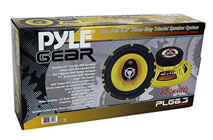Pyle Car Three Way Speaker System - Pro 6.5 Inch 280 Watt 4 Ohm Mid Tweeter Component Audio Sound Speakers For Car Stereo w/ 40 Oz Magnet, 2.25” Mount Depth Fits Standard OEM - Pyle PLG6.3 (Pair),Yellow/Black