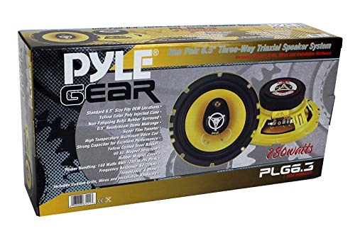 Pyle Car Three Way Speaker System - Pro 6.5 Inch 280 Watt 4 Ohm Mid Tweeter Component Audio Sound Speakers For Car Stereo w/ 40 Oz Magnet, 2.25” Mount Depth Fits Standard OEM - Pyle PLG6.3 (Pair),Yellow/Black