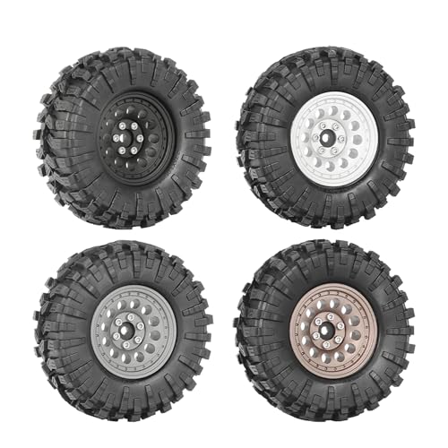 4PCS 1.3" Aluminum Alloy Beadlock Wheel Rims All-Terrain Tyre 70mm Rubber Tires Set with 5mm & 7mm Hex for 1/12 1/14 1/18 1/24 RC Rock Crawler Car Upgrade Parts (A-Brown) - color: A-brown