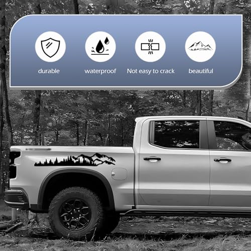 2PCS Car Mountain Tree Forest Decals, Waterproof & Fade-resistant Side Graphics, Stylish Personalized Stickers for Cars Bumper & Wall (39.4" x 6.7")