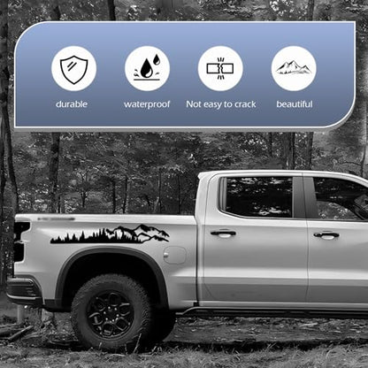 2PCS Car Mountain Tree Forest Decals, Waterproof & Fade-resistant Side Graphics, Stylish Personalized Stickers for Cars Bumper & Wall (39.4" x 6.7")