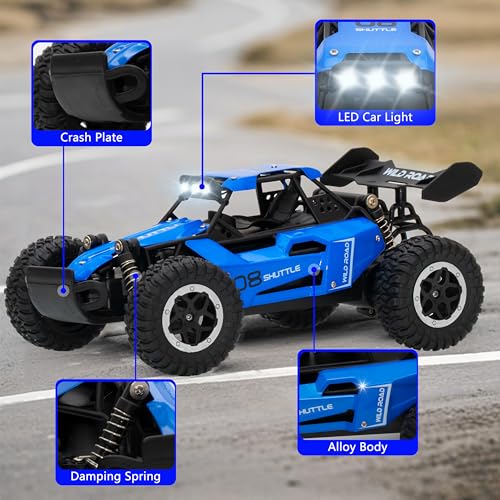 Remote Control Car RC Cars 1:16 All Terrain Monster Truck LED Headlights, Outdoor 2WD Off Road Hobby RC 2.4GHz High Speed, 20Km/h RC Car Toys Gift for Kids Boys 3 4 5-12 (Blue) - color: Blue