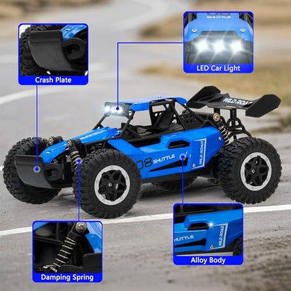 Remote Control Car RC Cars 1:16 All Terrain Monster Truck LED Headlights, Outdoor 2WD Off Road Hobby RC 2.4GHz High Speed, 20Km/h RC Car Toys Gift for Kids Boys 3 4 5-12 (Blue) - color: Blue