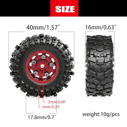 REDSPIDER 0.7" RC Crawler Tires 40mm, RS6 Composite Material Sticky Butyl Rubber Micro Mud Tires with Foam Inserts, High Grip Upgrade for 1/30 Axial SCX30 RC Car (Red) - color: Red