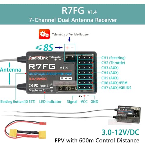 RadioLink RC6GS V3 2.4G 7CH Radio Transmitte R7FG Receiver Gyro RC Car Boat