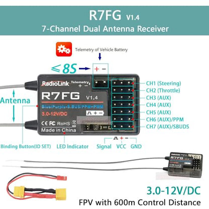 RadioLink RC6GS V3 2.4G 7CH Radio Transmitte R7FG Receiver Gyro RC Car Boat