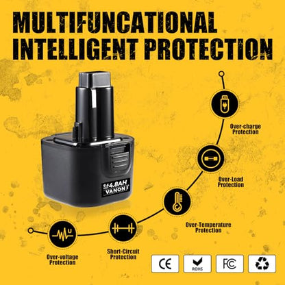 VANON [Upgrade to 4800Ah 9.6V DW9062 Ni-MH Replacement for Dewalt 9.6Volt Battery DW9061 DW926 DC750KA DW955K DW955 DW926K-2 DW926K DW902 DW050 DE9062 DE9061 DE9036 DW955K-2 DW050K(2Pack,Yellow) | Compatible with DW9061 DE9036 DE9061 DE9062 DW926 DW955K D