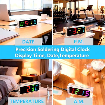 DIY Alarm Clock, Soldering Practice Kit with Solder Wire, Screwdriver, Tweezer, 4-Digit LED Digital Clock Kit