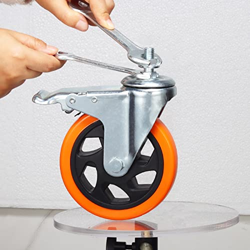 Heavy Duty Swivel Wheels, 3 Inch Yellow PVC Casters with Metric Stem M12-1.75x25mm Double Brakes Castors Safety Wheels up to 1200 Lbs/Set for Industry and Furniture Set of 4 - style: 5 Inch with Brake