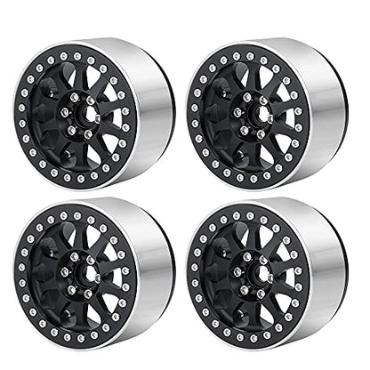 Benedict Harry 4Pcs Alloy 2.2" Beadlock Wheel Rims for 1:10 RC Rock Crawler Axial SCX10 RR10 Wraith 90048 90018 TRX4 12mm Hex (Black) - color: Black