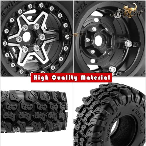 1.9 Beadlock Wheels Tires for 1/10 TRX4 TRX6 SCX10 SCX10 II 90046 SCX10 III AXI03007 SCX10 Pro Gen7/8 D90 VS4-10 MST CFX RC Crawler Car,RC Aluminium 1.9 Heavy Duty Rims and Rubber Tires,Black