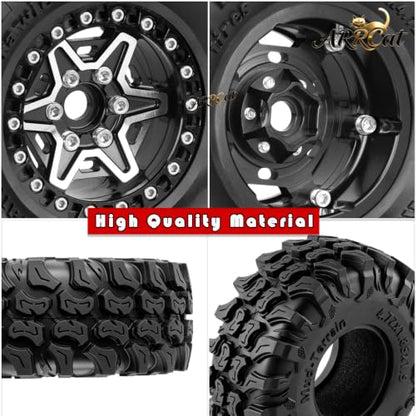 1.9 Beadlock Wheels Tires for 1/10 TRX4 TRX6 SCX10 SCX10 II 90046 SCX10 III AXI03007 SCX10 Pro Gen7/8 D90 VS4-10 MST CFX RC Crawler Car,RC Aluminium 1.9 Heavy Duty Rims and Rubber Tires,Black