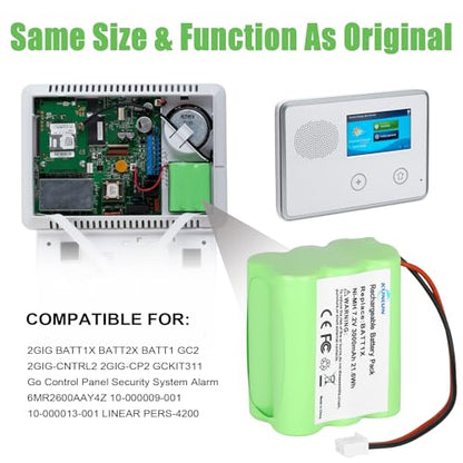 KUNLUN 3000mAh 7.2V Replacement Battery for 2GIG BATT1X BATT2X BATT1 | Compatible for 2GIG Go Control Panel Security Alarm System GC2, 2GIG-CNTRL2, 2GIG-CP2, GCKIT311, 228844, 6MR2000AAY4Z