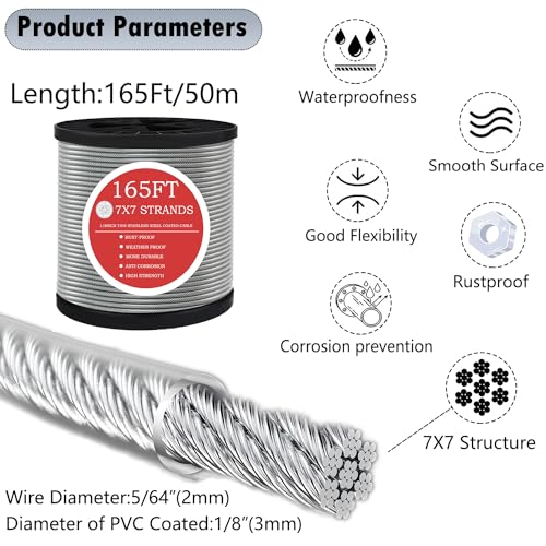 165FT Steel Cable Kit | M5 Turnbuckle & 1/8" Stainless Steel Wire Rope - color: 165FT Steel Cable