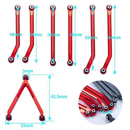 7PCS/Set Aluminum High Clearance Chassis Links Suspension Linkage Set Compatible with 1/24 Axial SCX24 AXI00001 AXI00002 AXI00006 Upgrades (Red) | 7PCS/Set High Clearance Chassis Links Compatible with 1/24 Axial SCX24 AXI00001 AXI00002 AXI00006 Upgrades (
