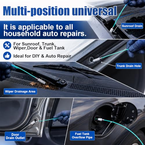 Car Sunroof Drain Cleaning Tool Kit, 118 Inch Flexible Tube Cleaning Brush with Syringe Hose, Vehicle Windshield and Trunk Wiper Hole Unclogger Accessories (Green)